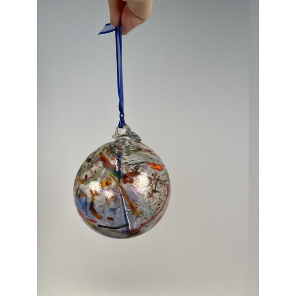 Glass Hand Blown Decorative Art Glass Ornament Multi-Color Swirls 3.5" - Picture 3 of 16